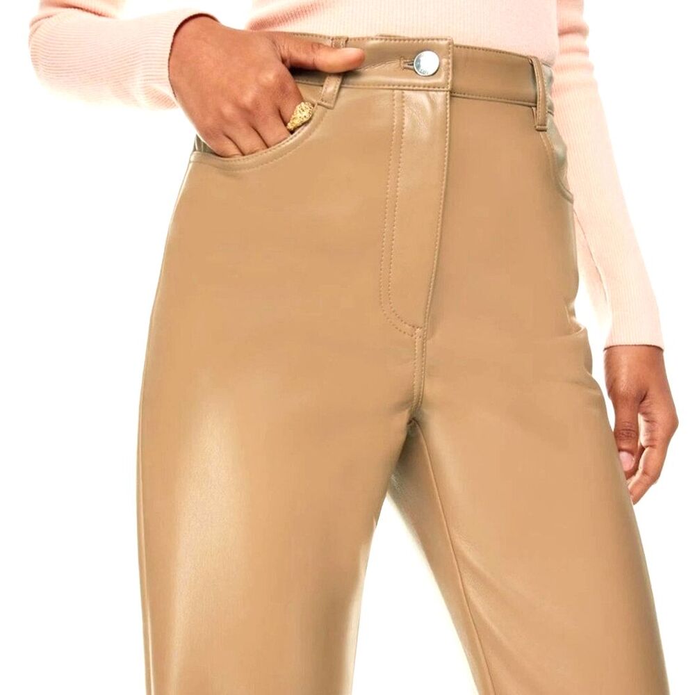 WILFRED Melina Pant High Waisted Tan Vegan Leather Pants Sz 2 Aritzia - Picture 4 of 10